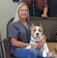 Leslie Segal Owner/Groomer & Harley ( AKC Champion Am.Staffordshire Terrier)